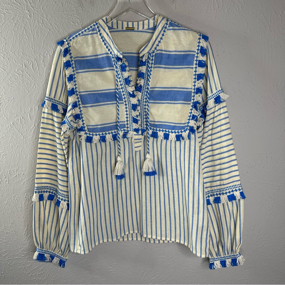 Dodo Bar Or Blue and Cream Striped Blouse - Picture 2 of 16